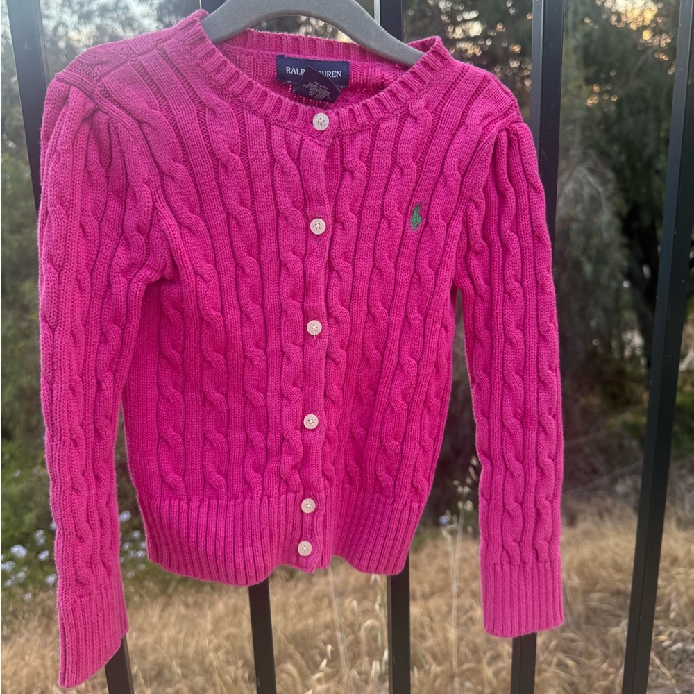 Girls Ralph Lauren Pink Ribbed Knit Cardigan